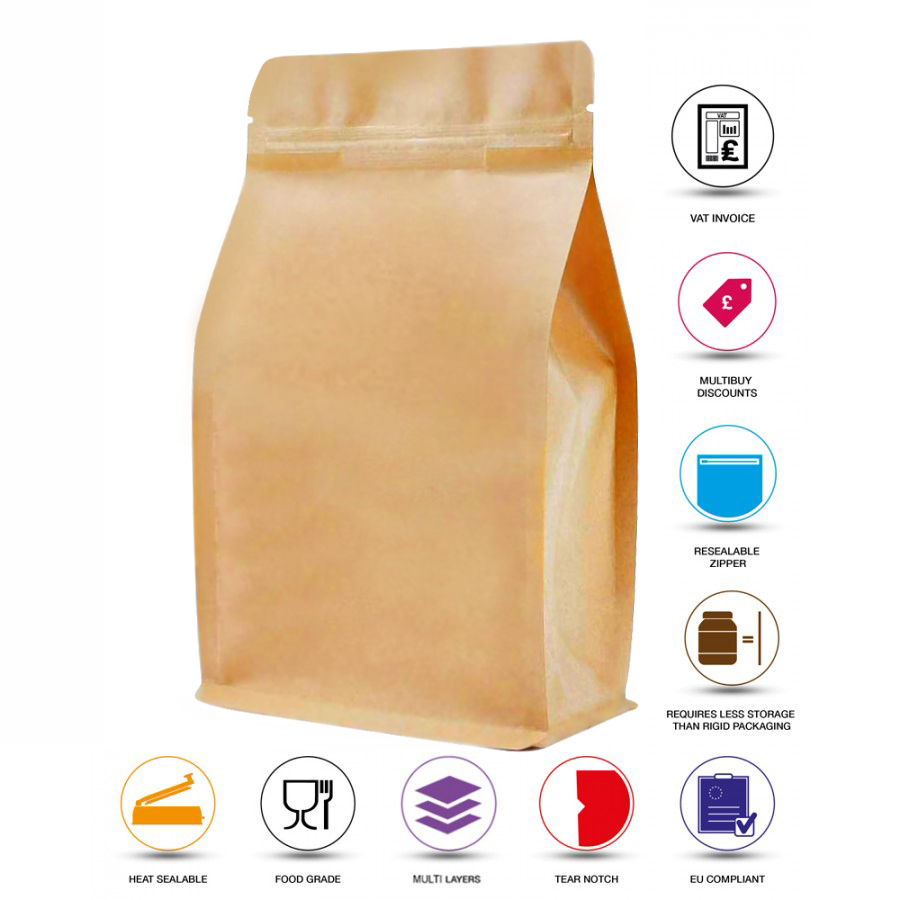 buy online 500g Kraft Paper Flat Bottom Pouch Bag with Zip Lock SP5